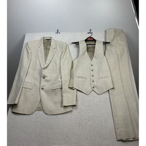 Vintage 80s Pure Royale By Nino Cerruti Mens 3pc Suit Set Made In USA Tan .
